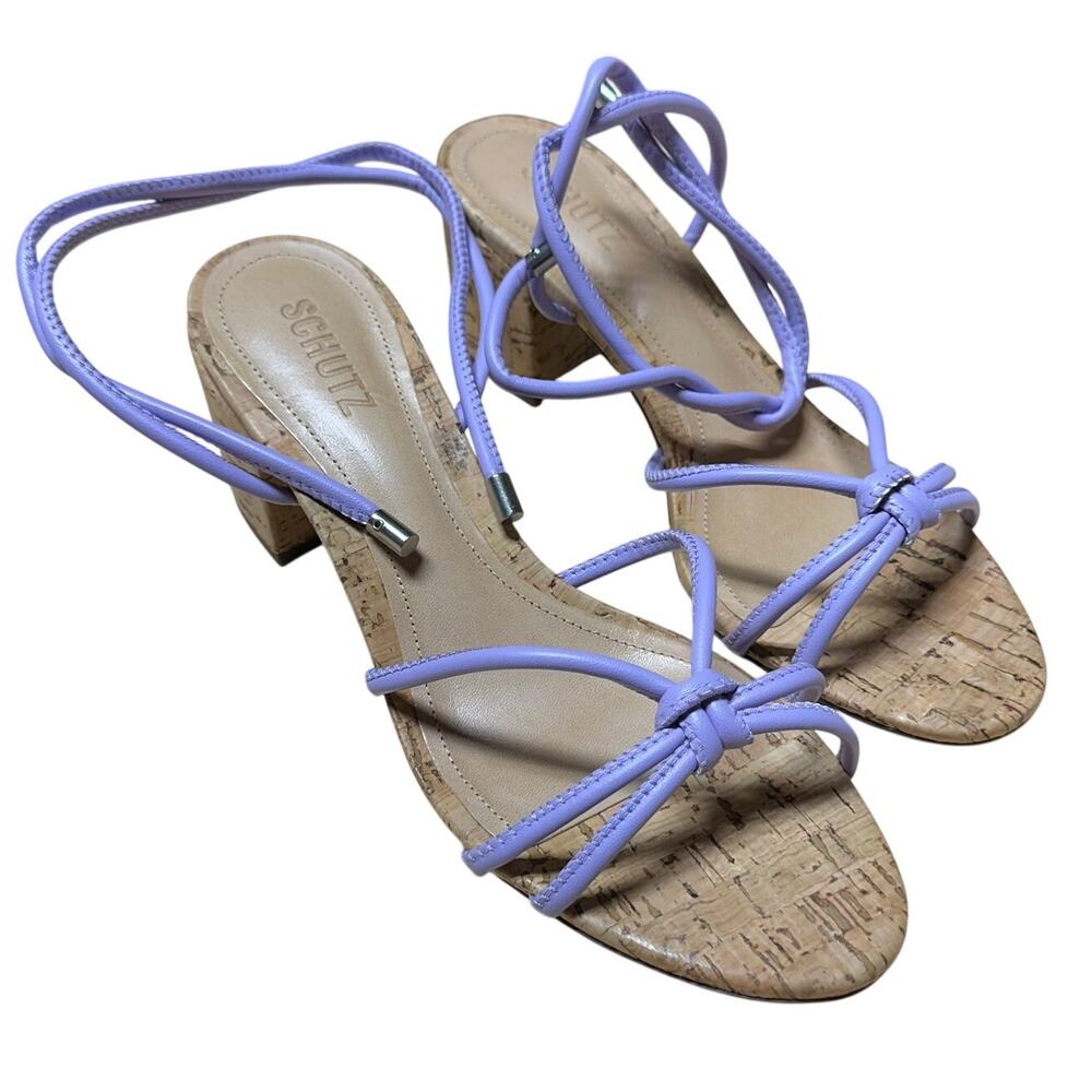 Schutz Cork Mid-Heeled Sandals Suzy Smoky Grape Women's Size 8.5B New in Box